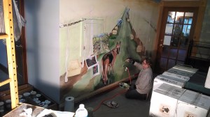 Horton Mural with Susan painting dog