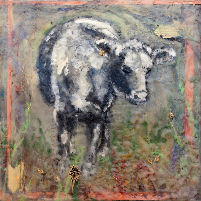 12"x12" bull in encaustic medium