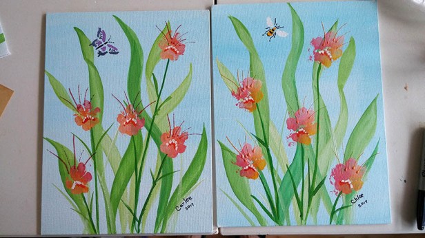 Dog paw prints on canvas