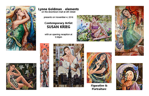 postcard with images of Susan Krieg's art for the opening at Lynne Goldman elements