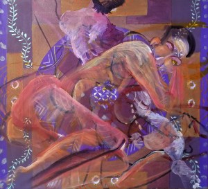 Figure painted on top of the mandala as second phase to the painting titled In Dreams We Heal