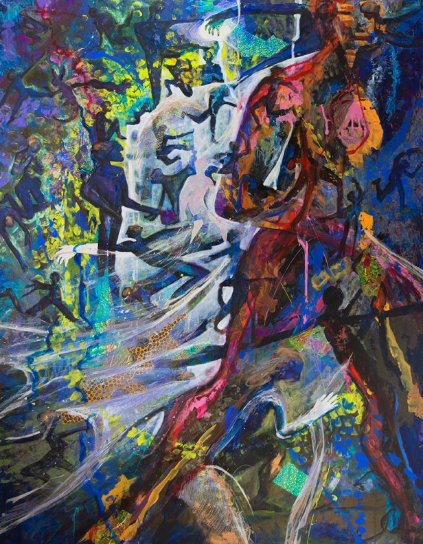 Krieg's abstract painting titled 'Leaving'