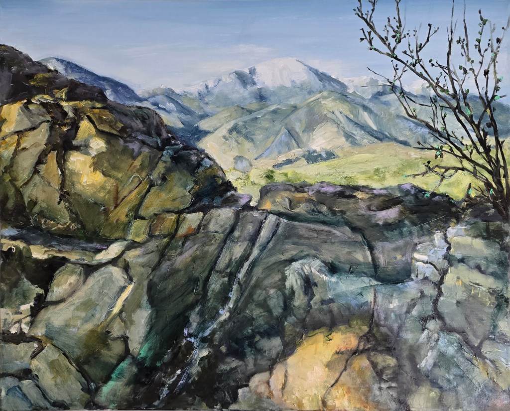 Painting of Pikes Peak in the background from Niaroba Trail