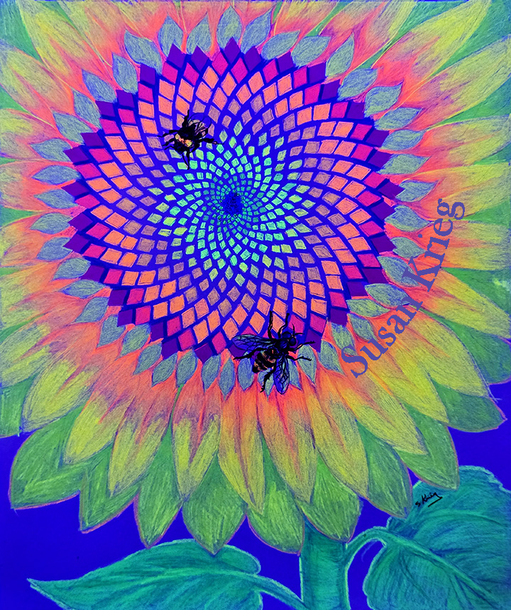 Geometric Sunflower in neon colors